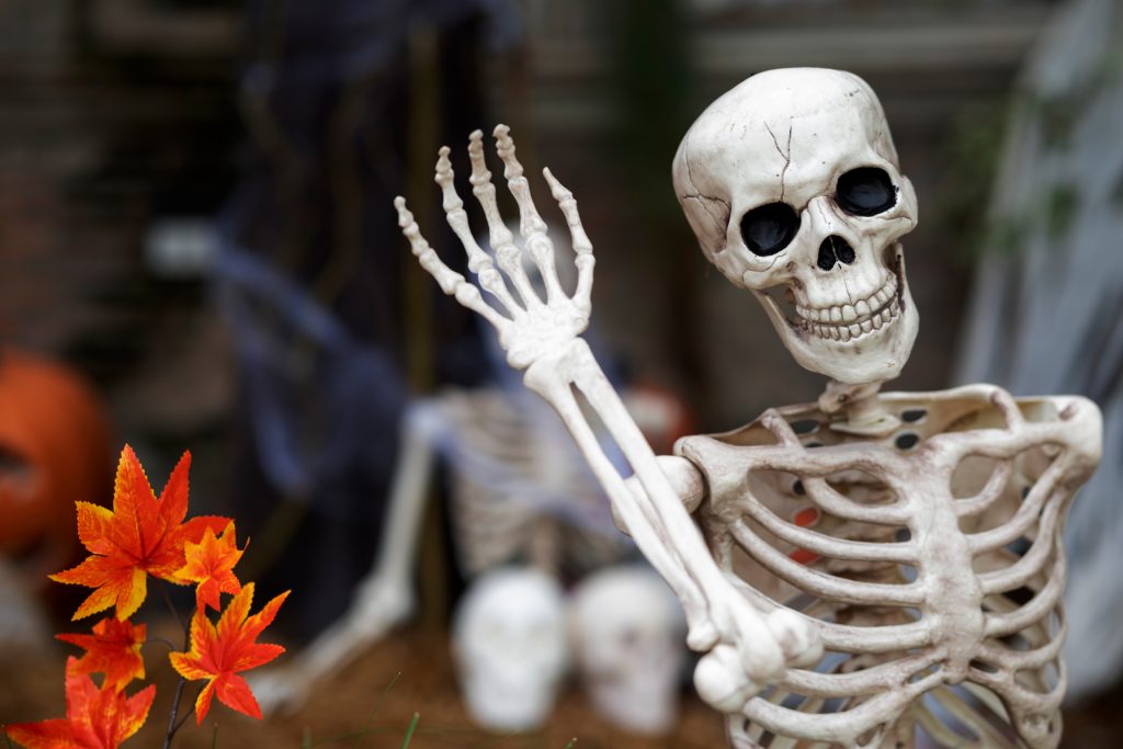 halloween skeleton waving