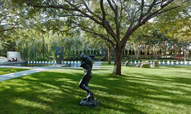 sculpture of person in the garden at Nasher Sculpture Center