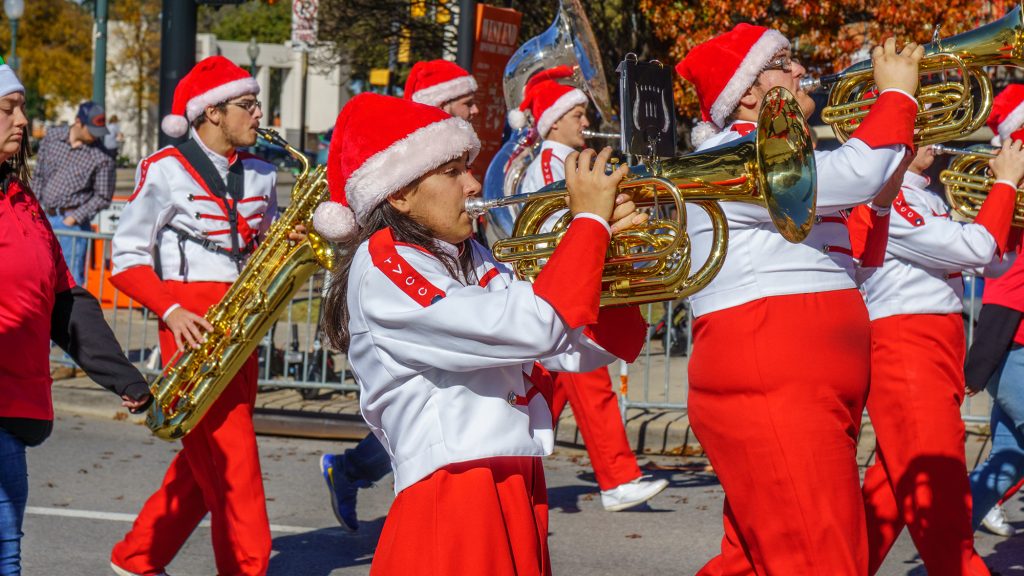 Band playing in a Dallas holiday parade.