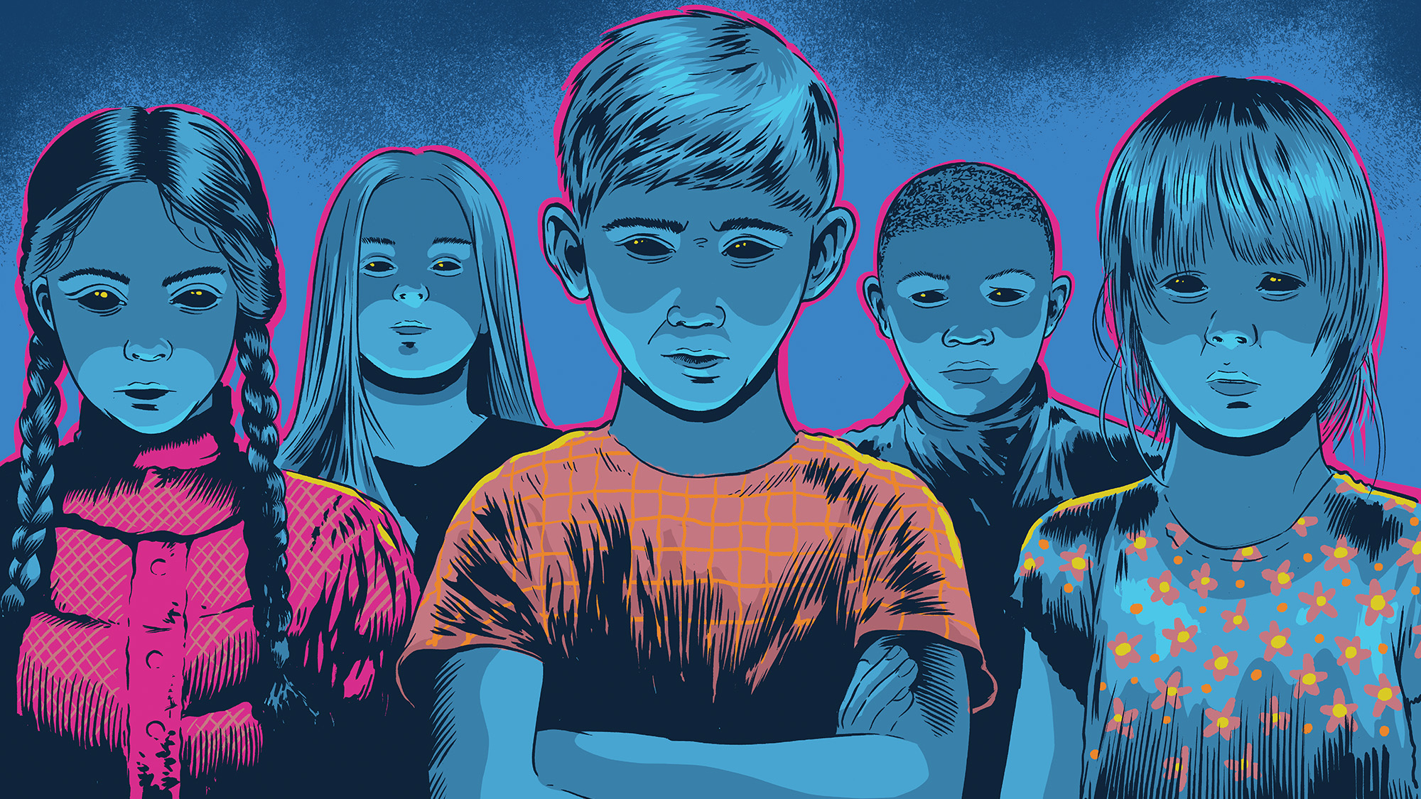 Illustration of the black-eyed children from folklore.