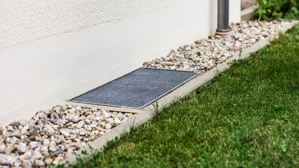 French drain near side of house.