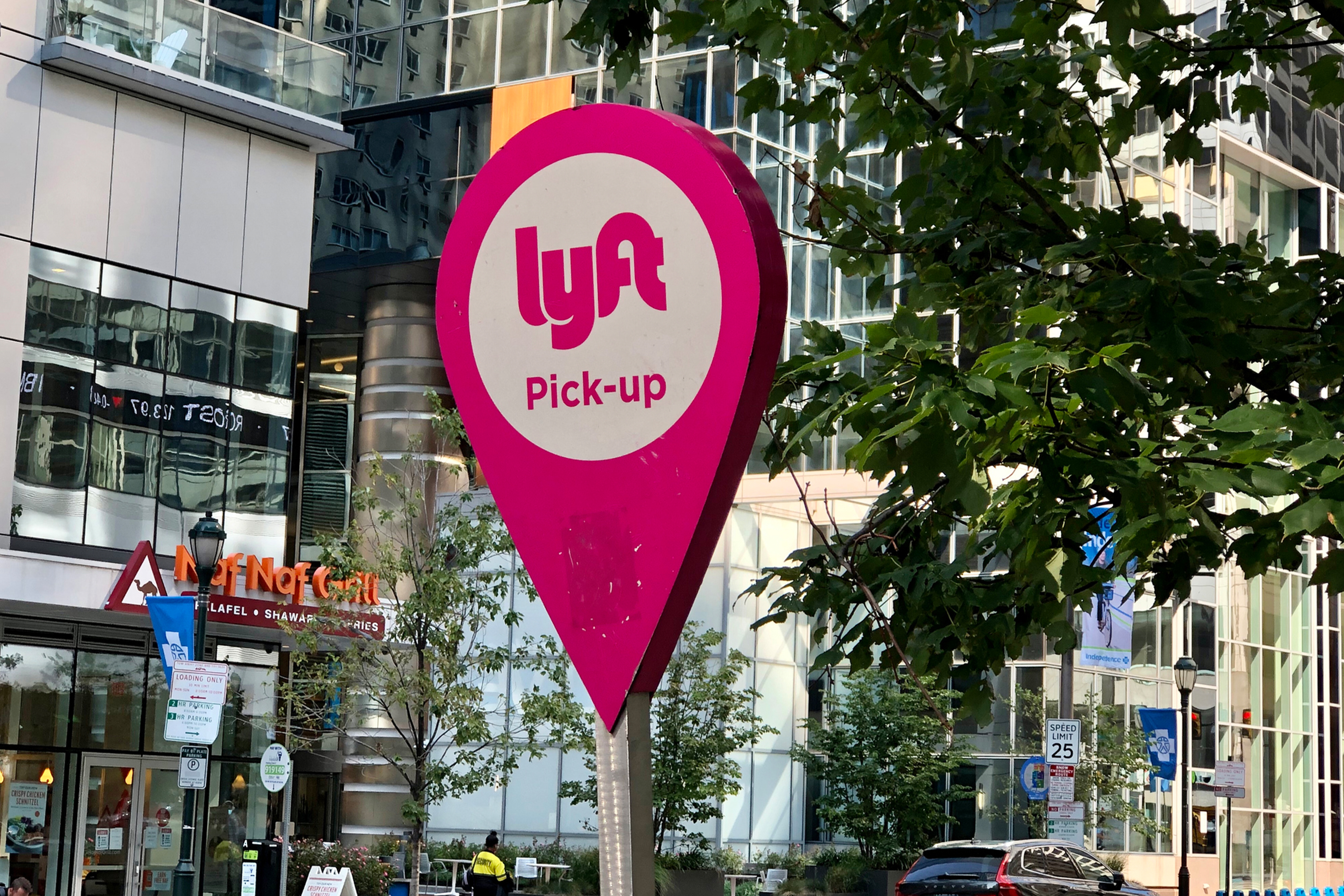 Lyft pick-up sign.