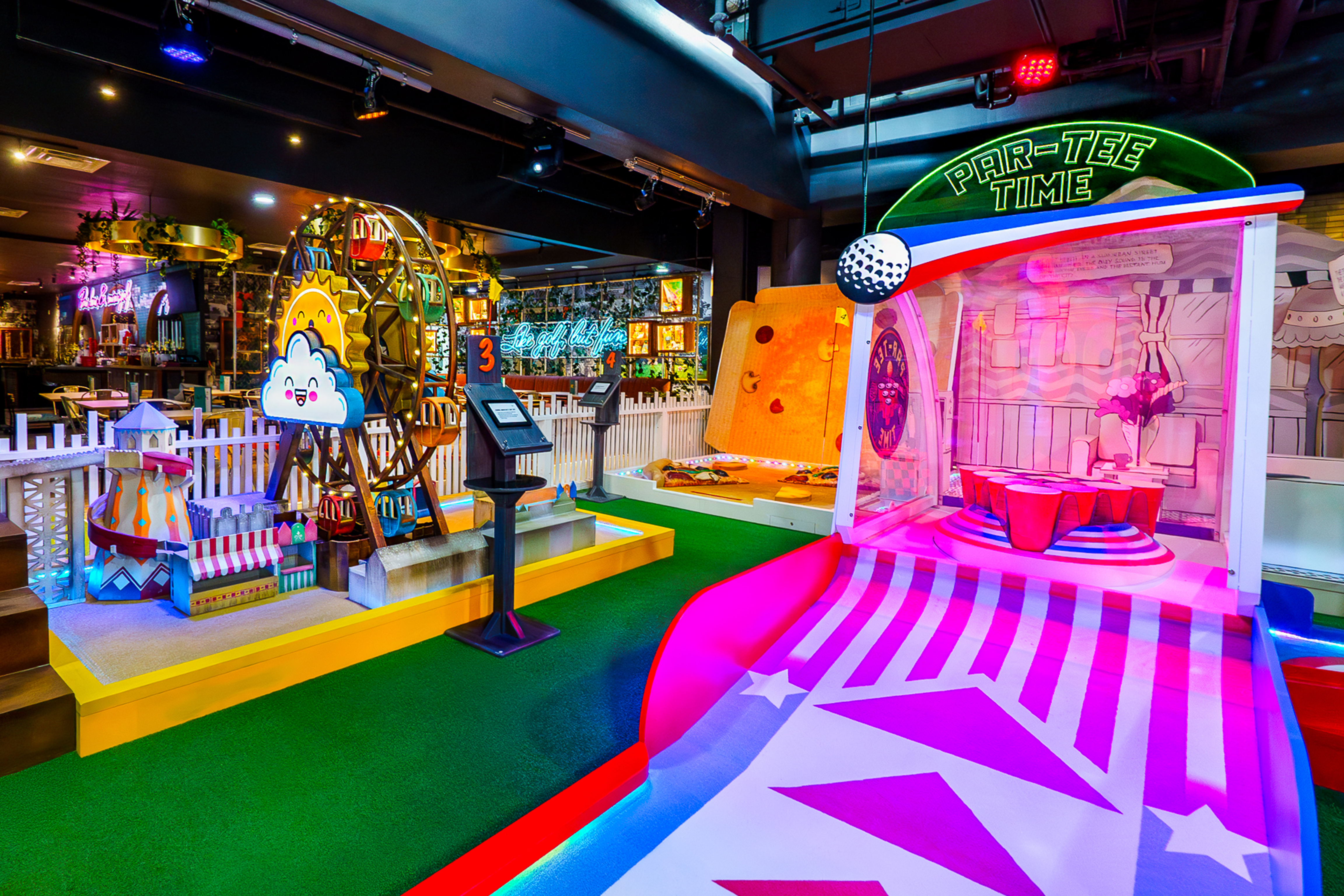 Holey Moley mini golf hole with patriotic party theme