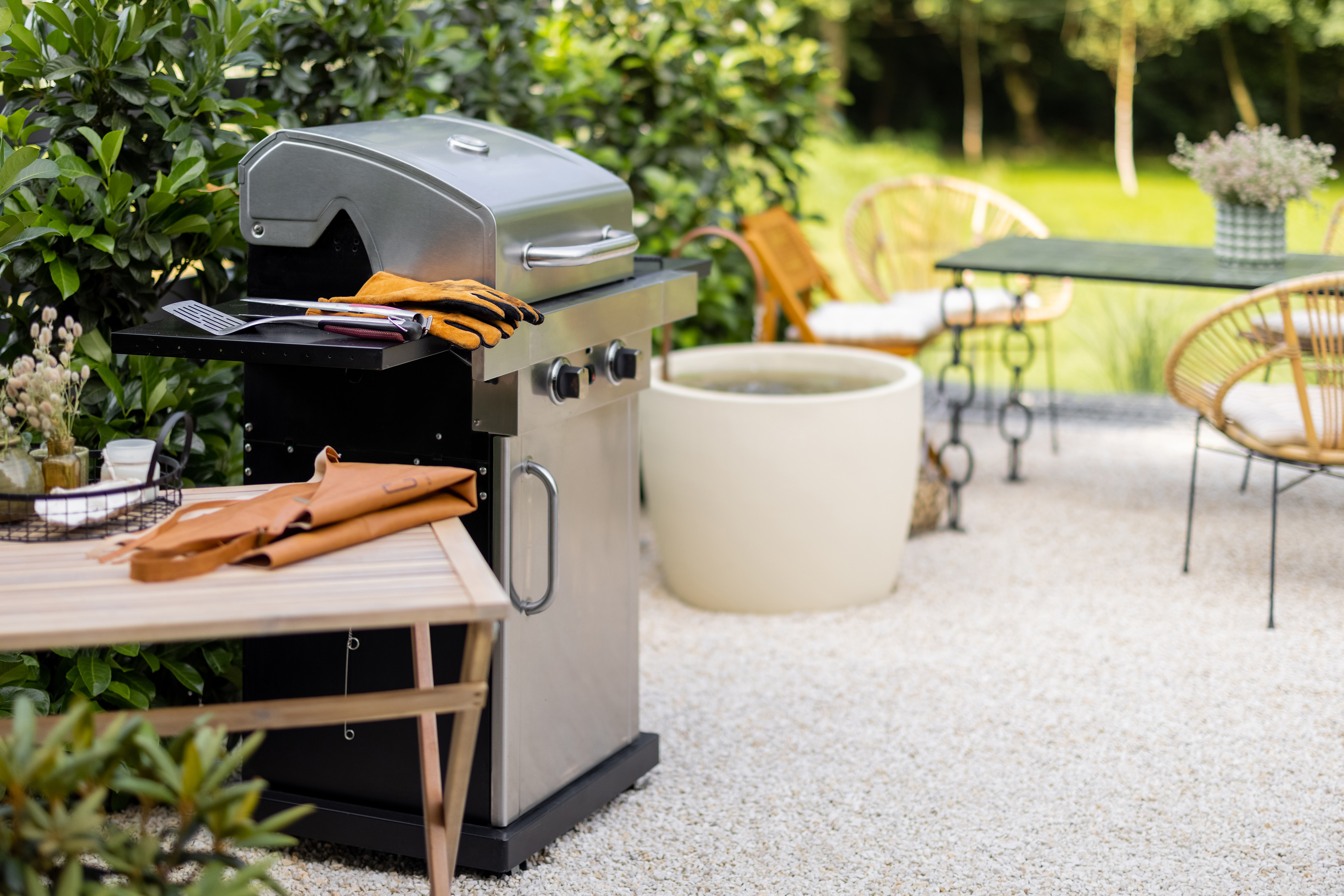 Grill in a backyard.