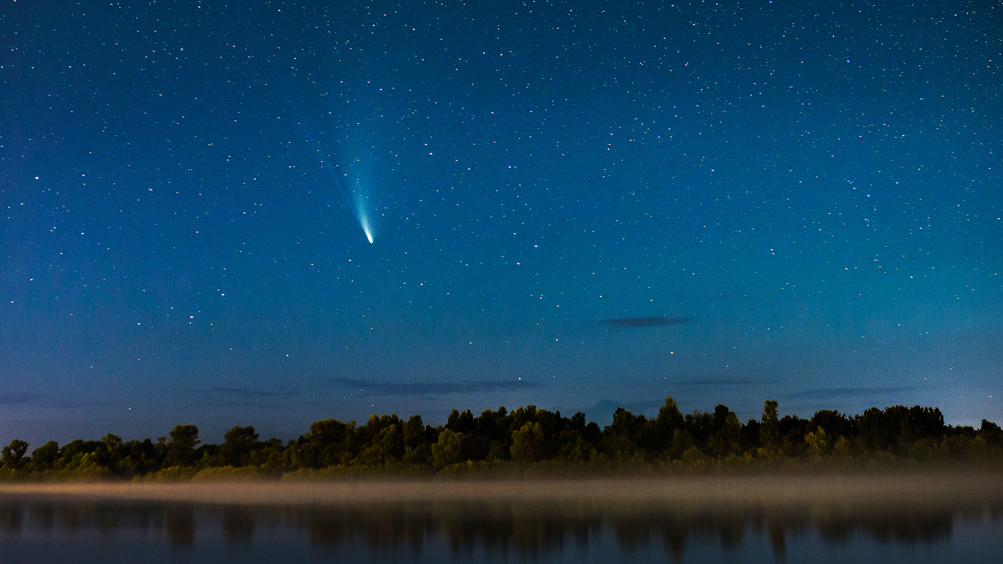 Shooting star going across the night sky.