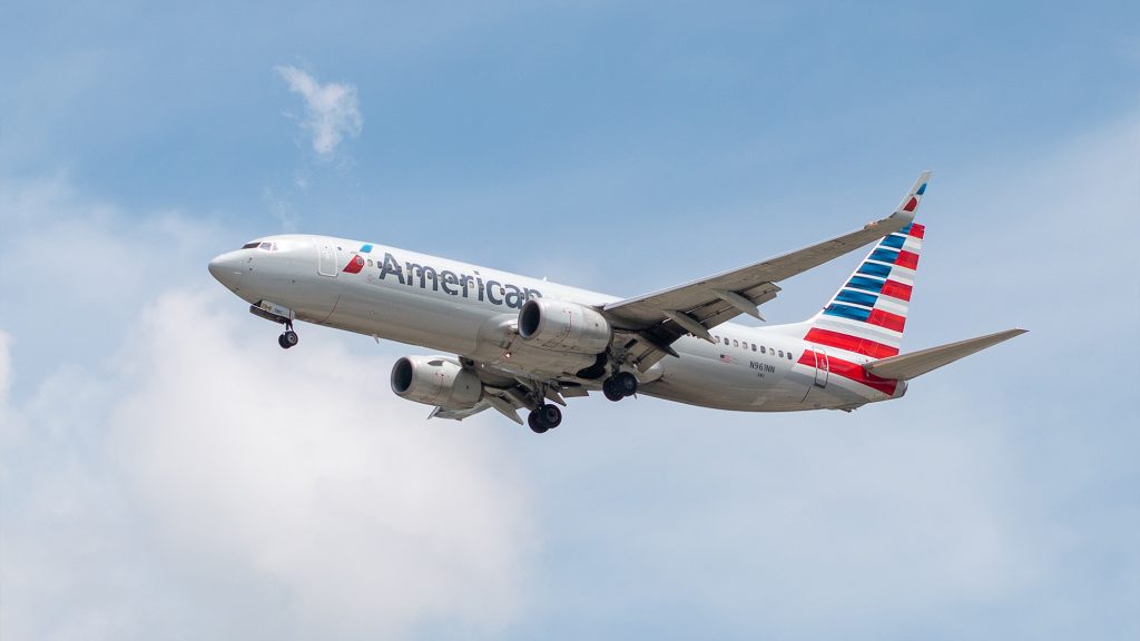American Airlines plane in flight.