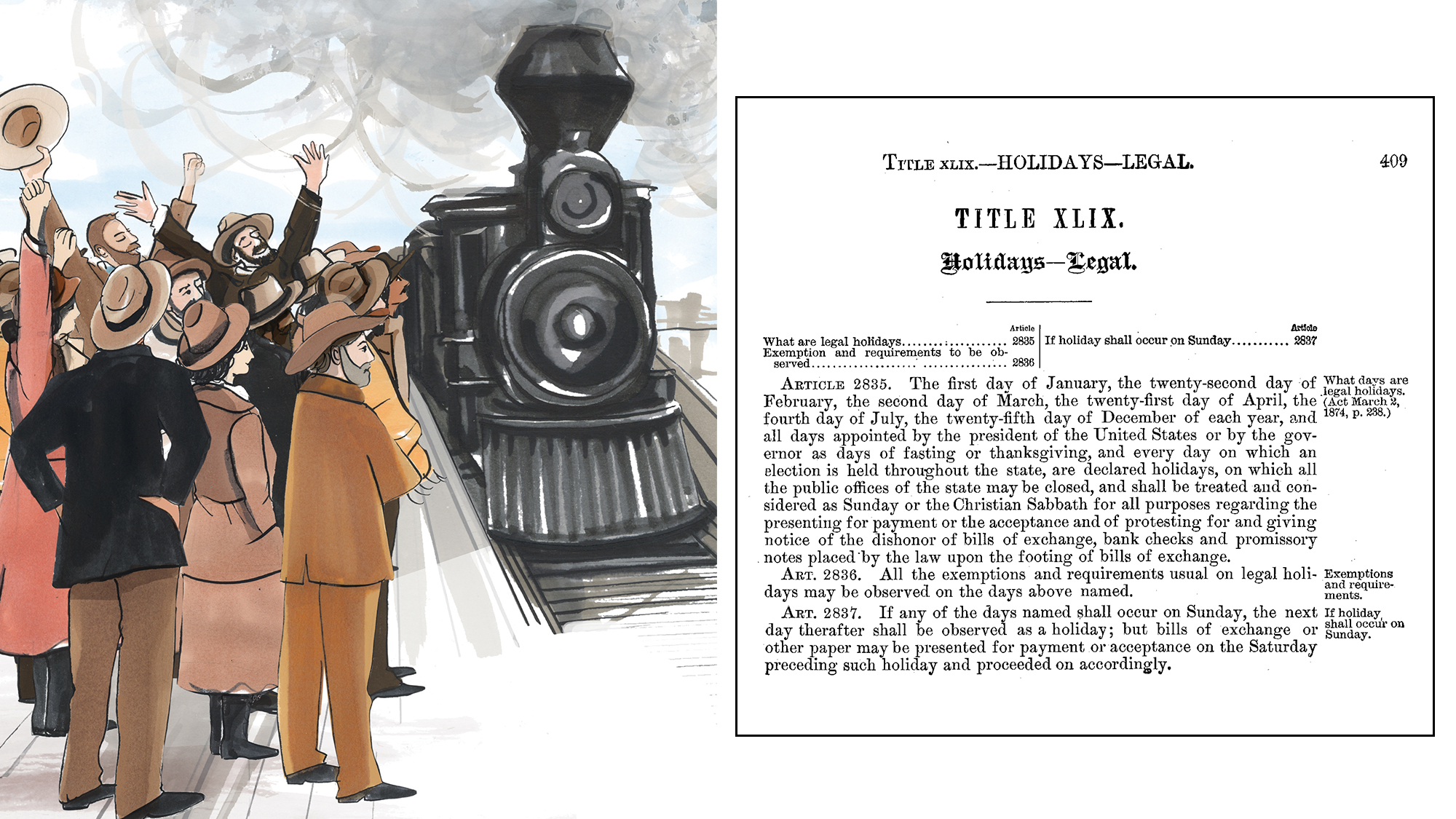 Illustration of people waiting for a train.