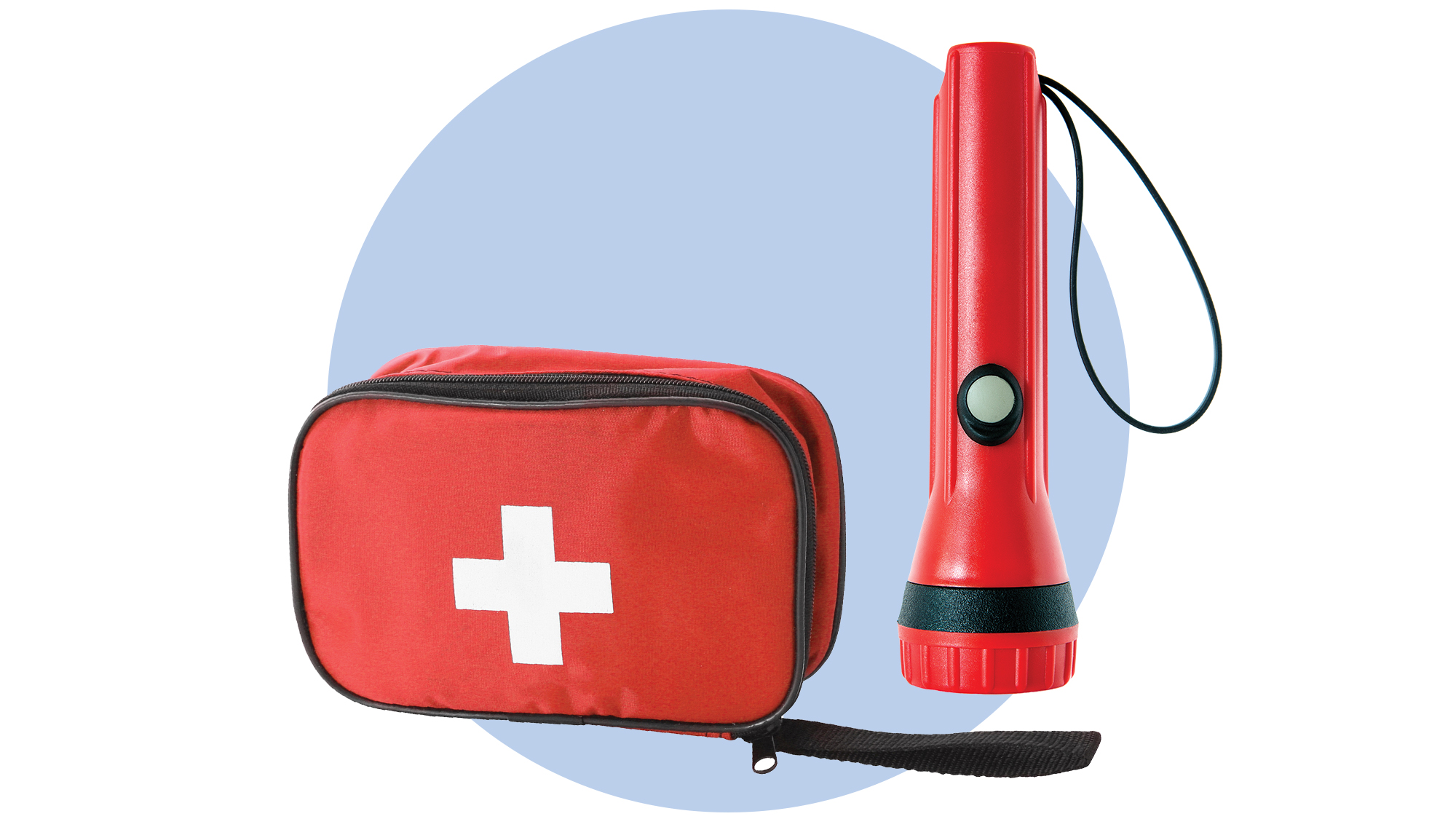 Emergency kit and flashlight.