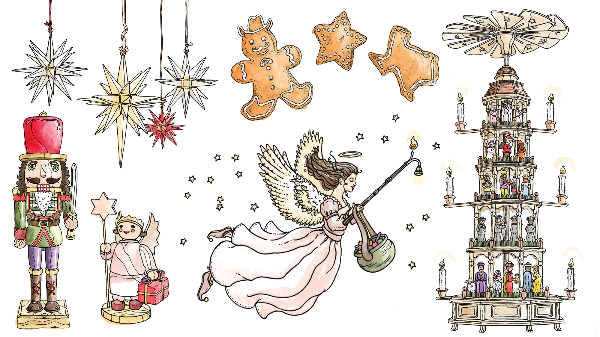 Illustration of German Christmas decorations.