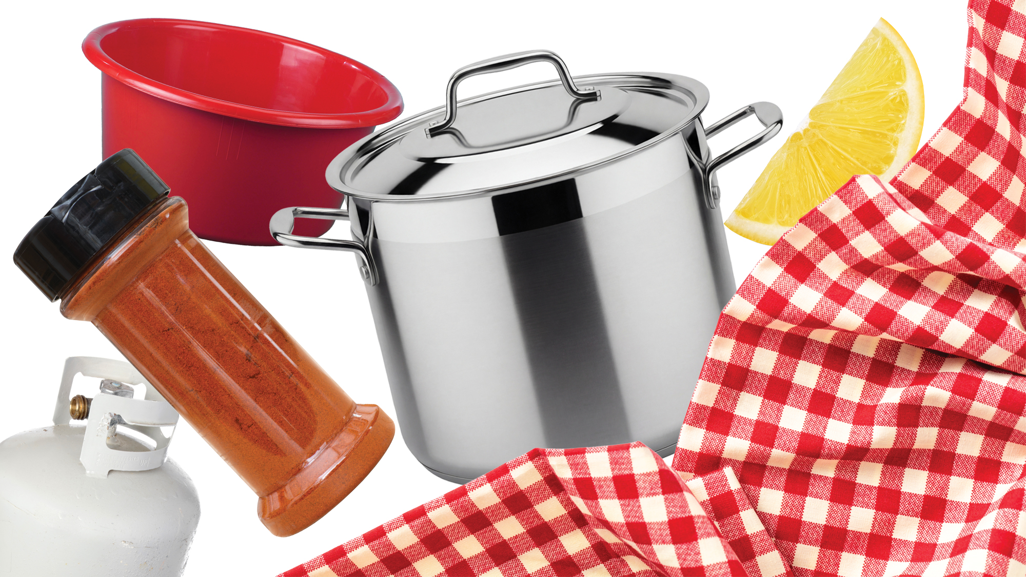 Tools needed to have a crawfish boil.