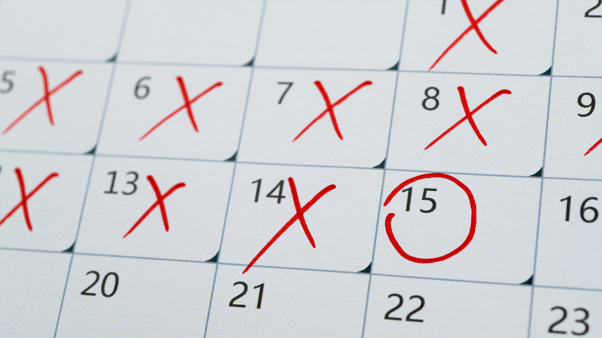 Calendar with day 15 circled.