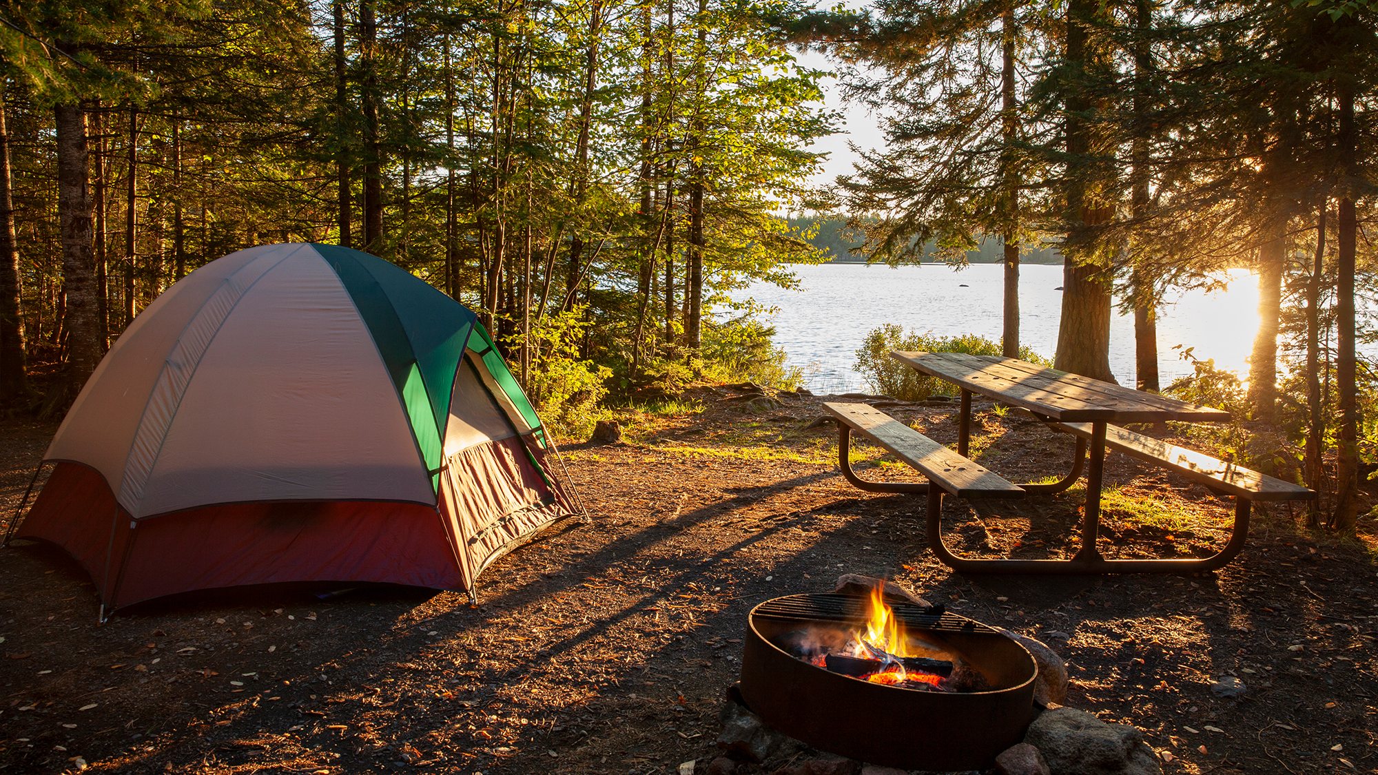 Campsite near a lake.