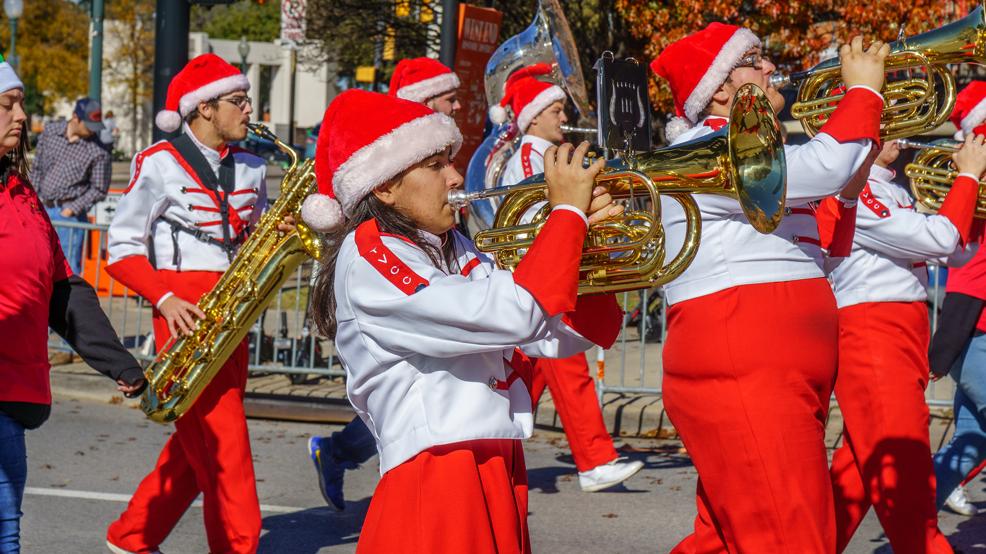 Band playing in a Dallas holiday parade.