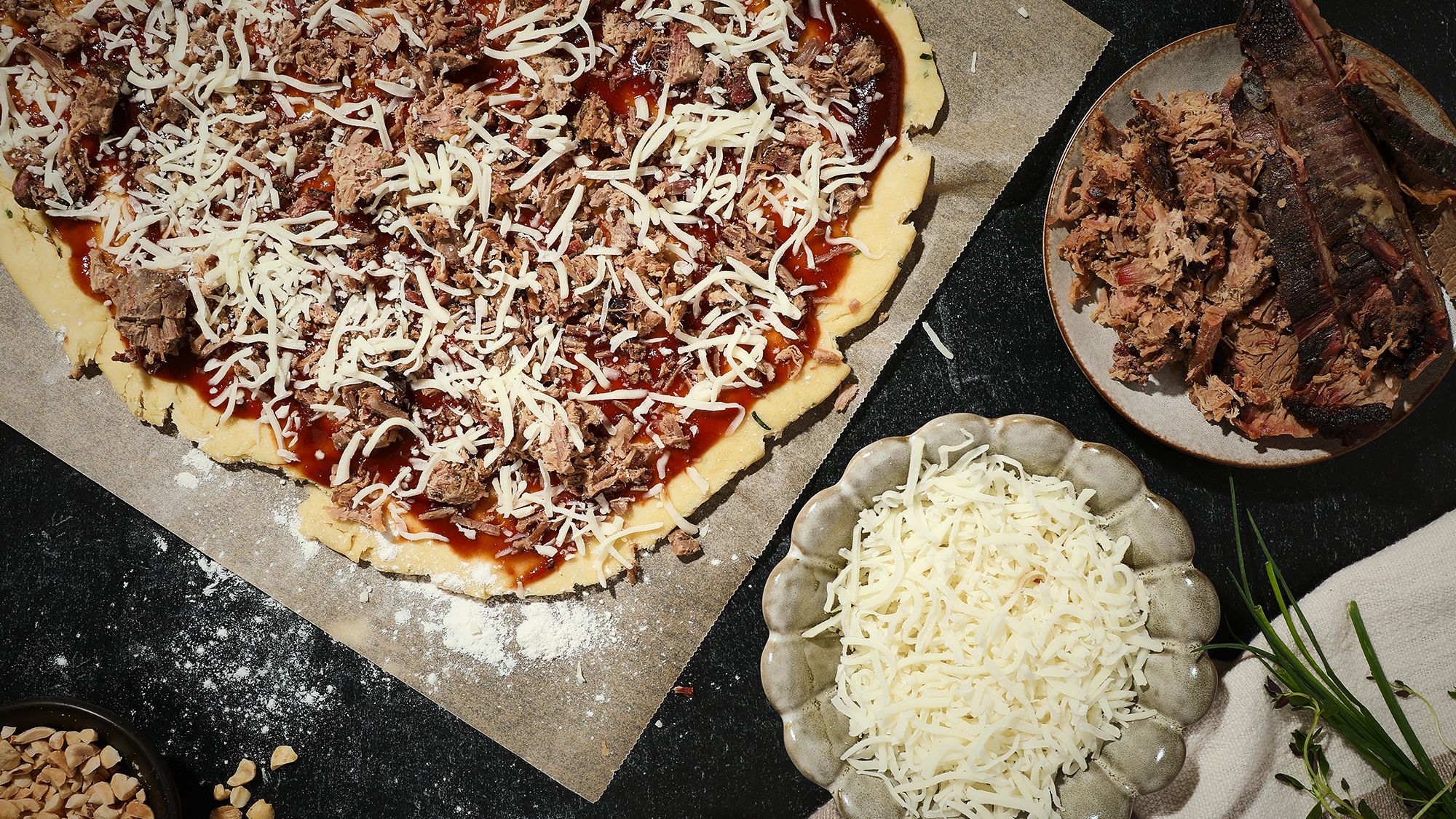 Ingredients for brisket breakfast rolls on a table.