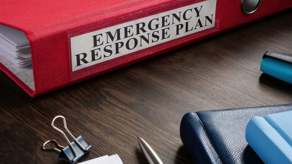Binder of emergency response plan.