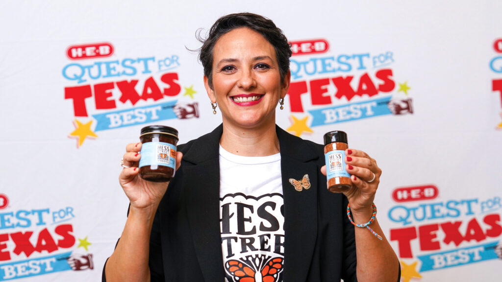 Person holding HEB prodcuts.