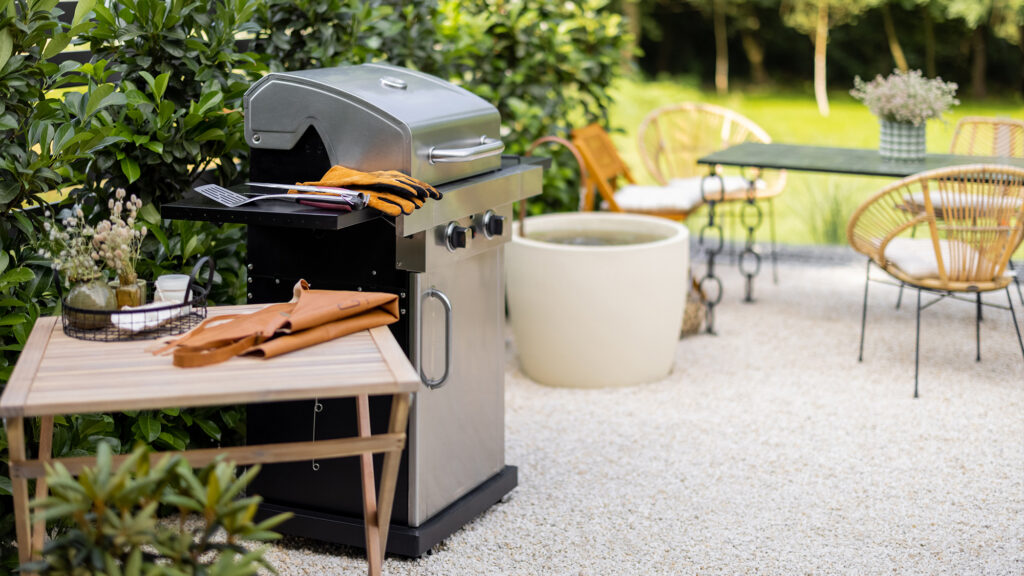 Grill in backyard.
