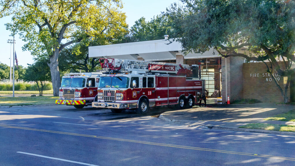Firetrucks at a station.