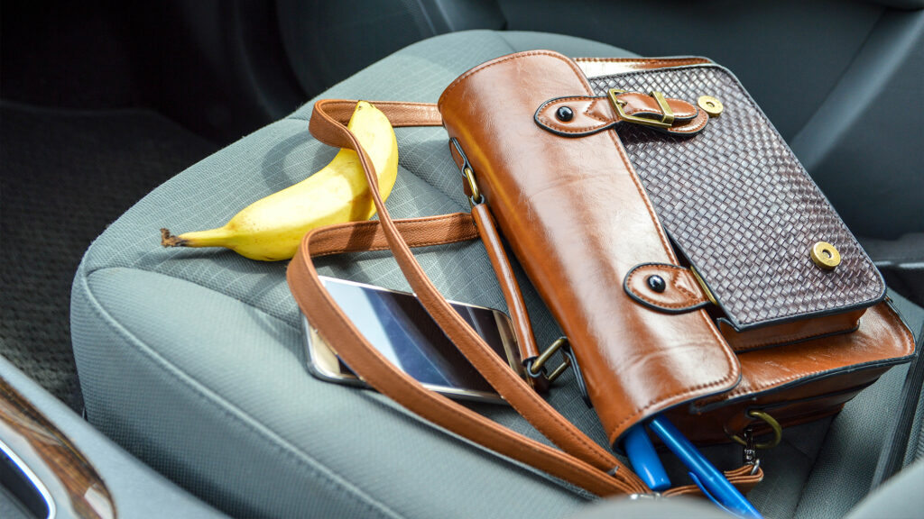 Valuables on a car seat.