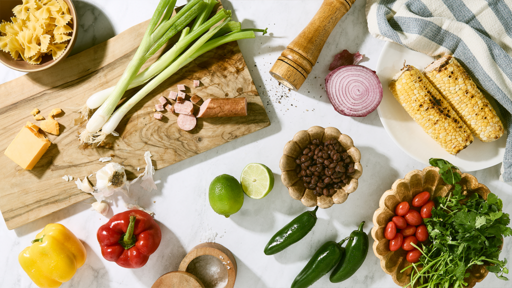 Southwest pasta salad ingredients.