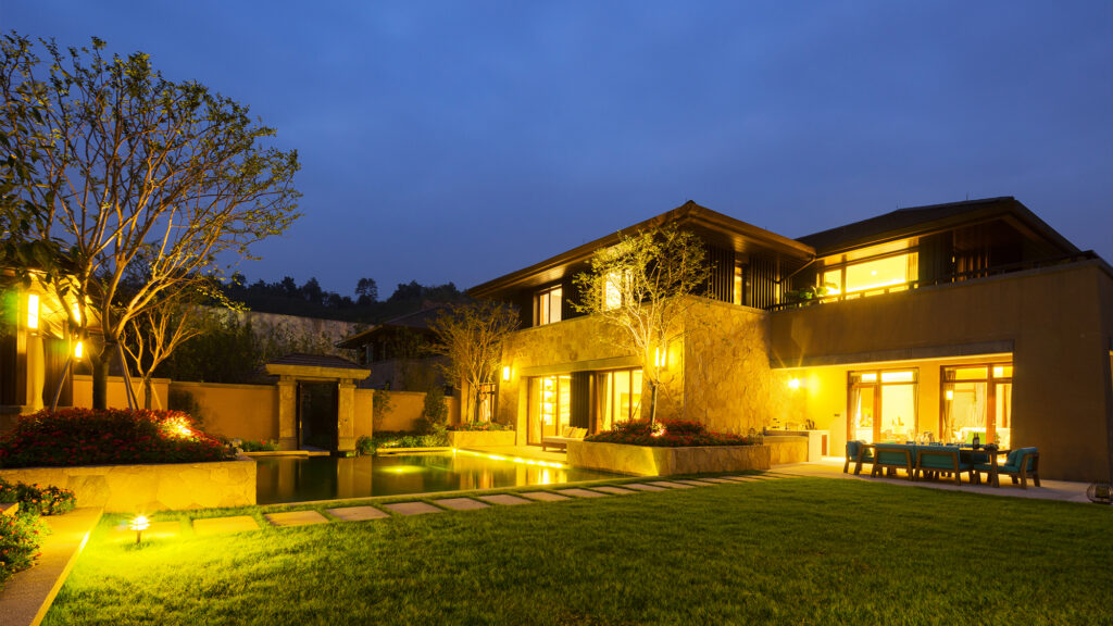 Home with lots of outdoor lights.
