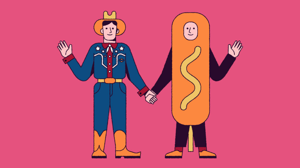 Big Tex and corndog Halloween costumes.
