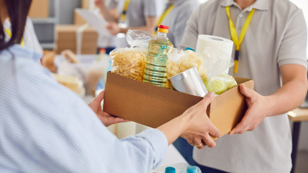 Person donating food.